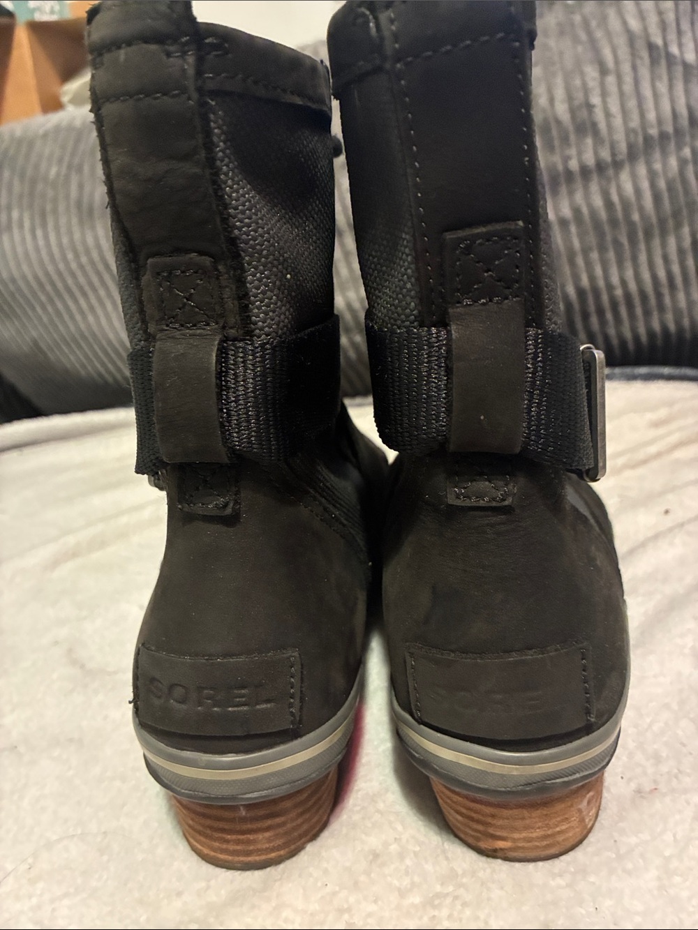 Sorel Black Lace-Up Ankle Boots with Buckle Strap - Picture 2 of 5